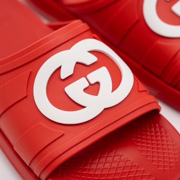 size 8G 8.5 US Gucci GG White Red Slides Sandals Interlocking Rubber